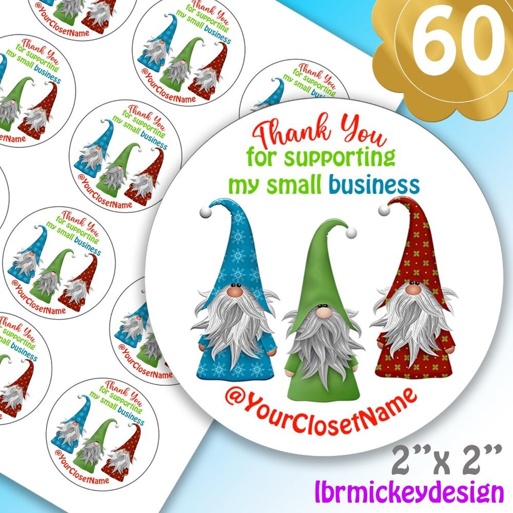 ♥️ 5x25 / 60 Christmas Thank you Stickers 2" x 2"